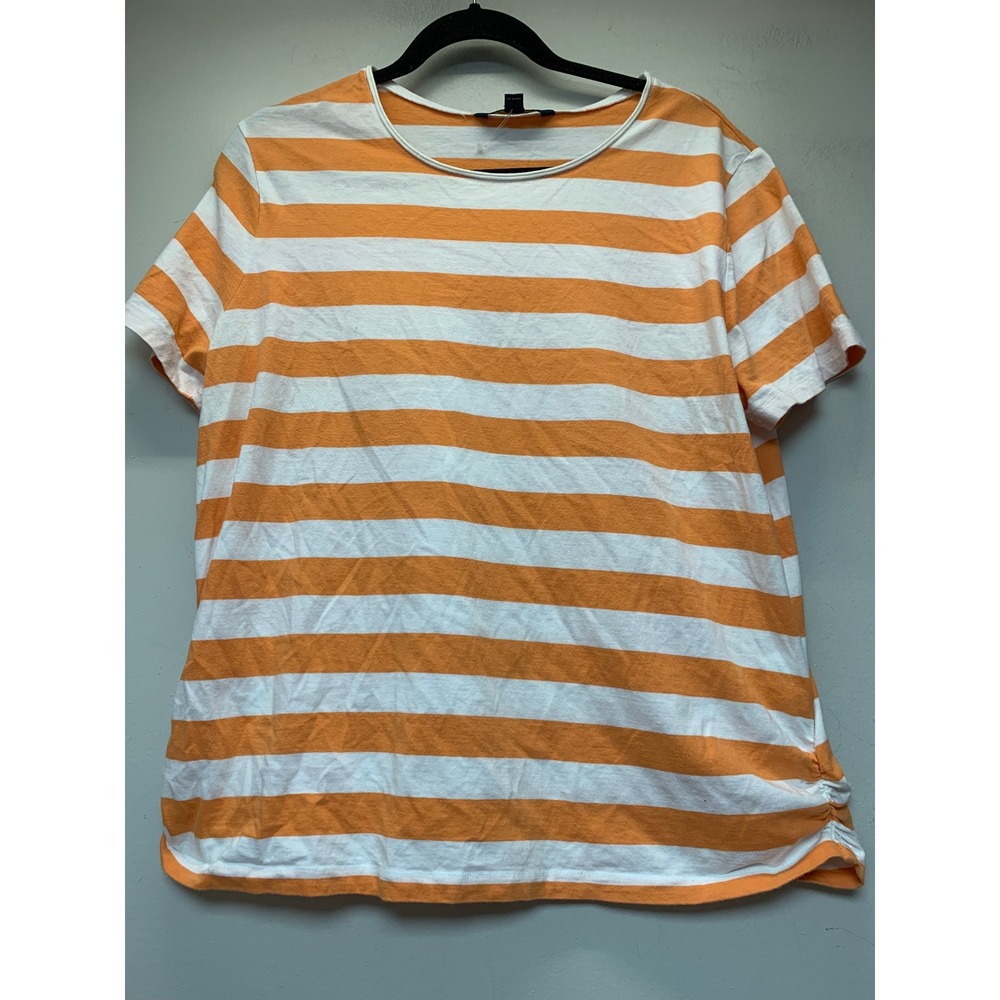 Brooks Brothers 346 T-Shirt Women‎ XL Orange White Excellent Striped Ruched Tee